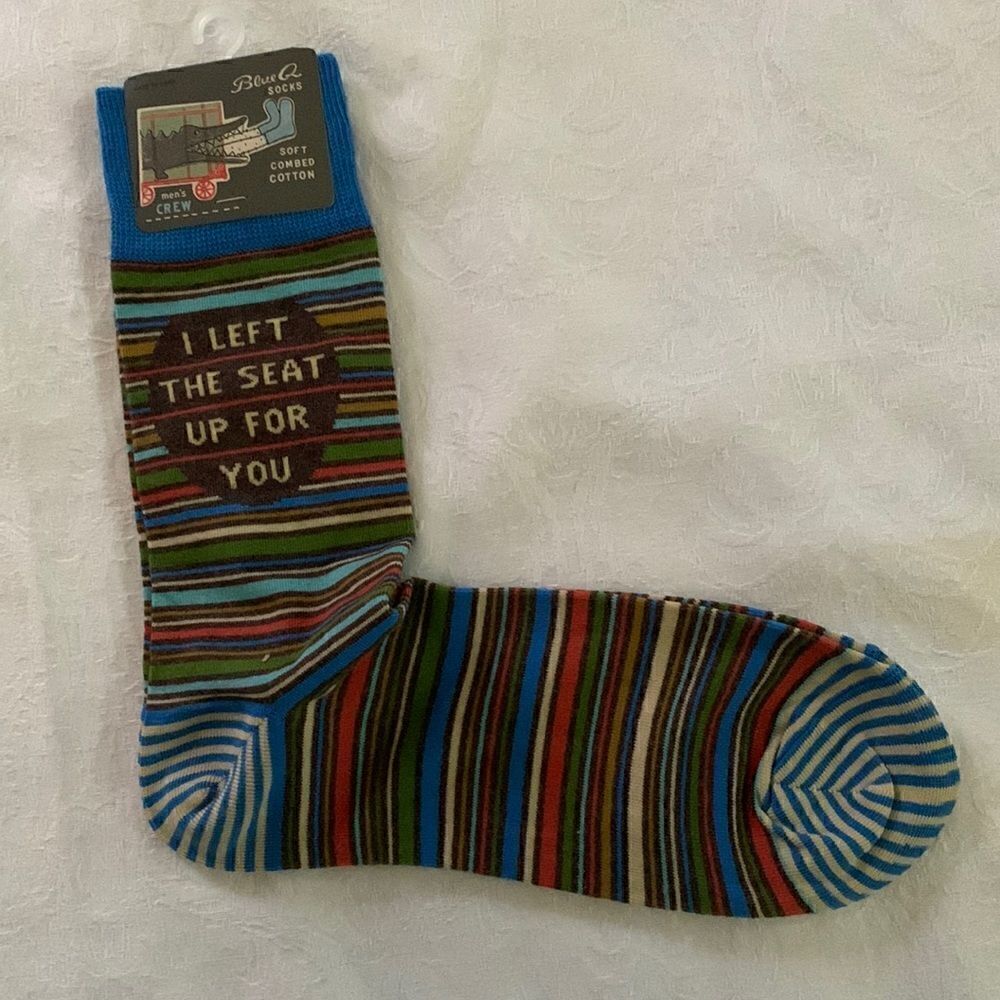 Mens Cotton Crew Socks Blue Q “I Left the Seat Up for You”